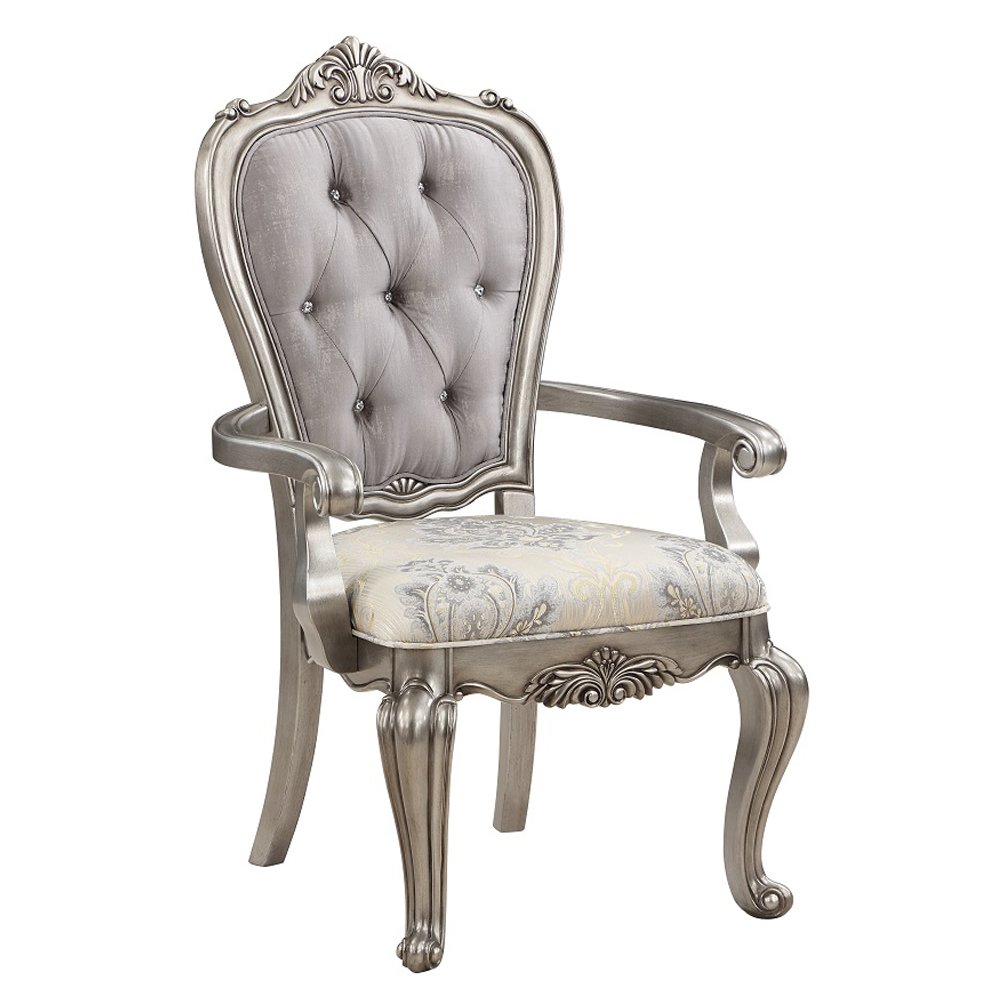 Ariadne Arm Chair (Set-2), Velvet & Antique Plantinum