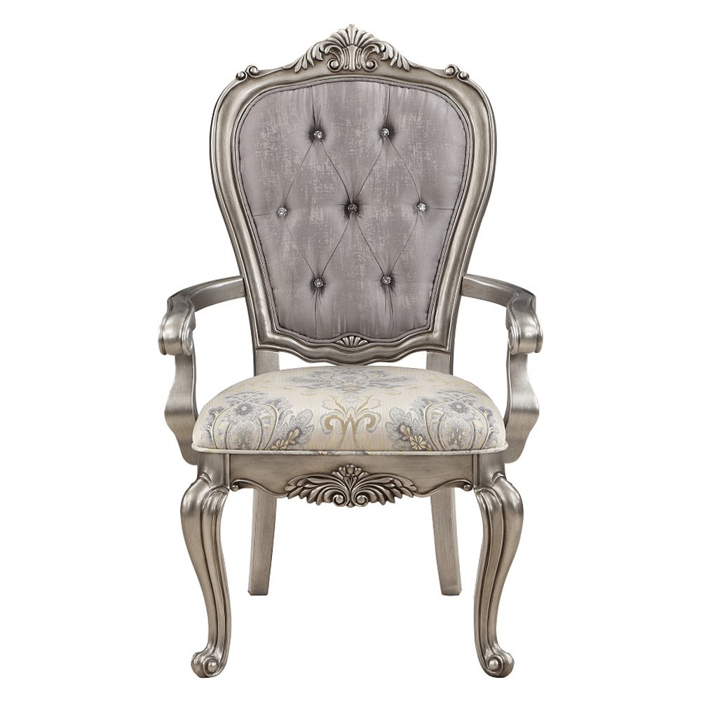 Ariadne Arm Chair (Set-2), Velvet & Antique Plantinum