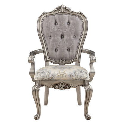 Ariadne Arm Chair (Set-2), Velvet & Antique Plantinum