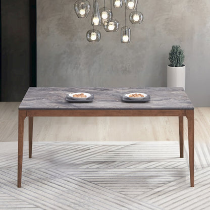 Bevis Dining Table, Engineered Stone & Walnut