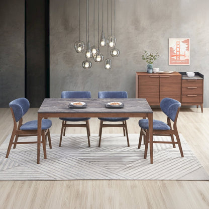 Bevis Dining Table, Engineered Stone & Walnut