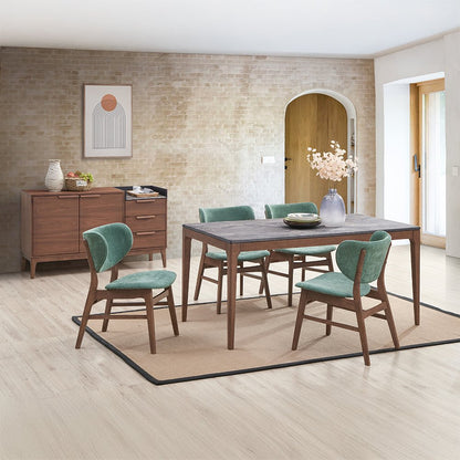 Bevis Dining Table, Engineered Stone & Walnut