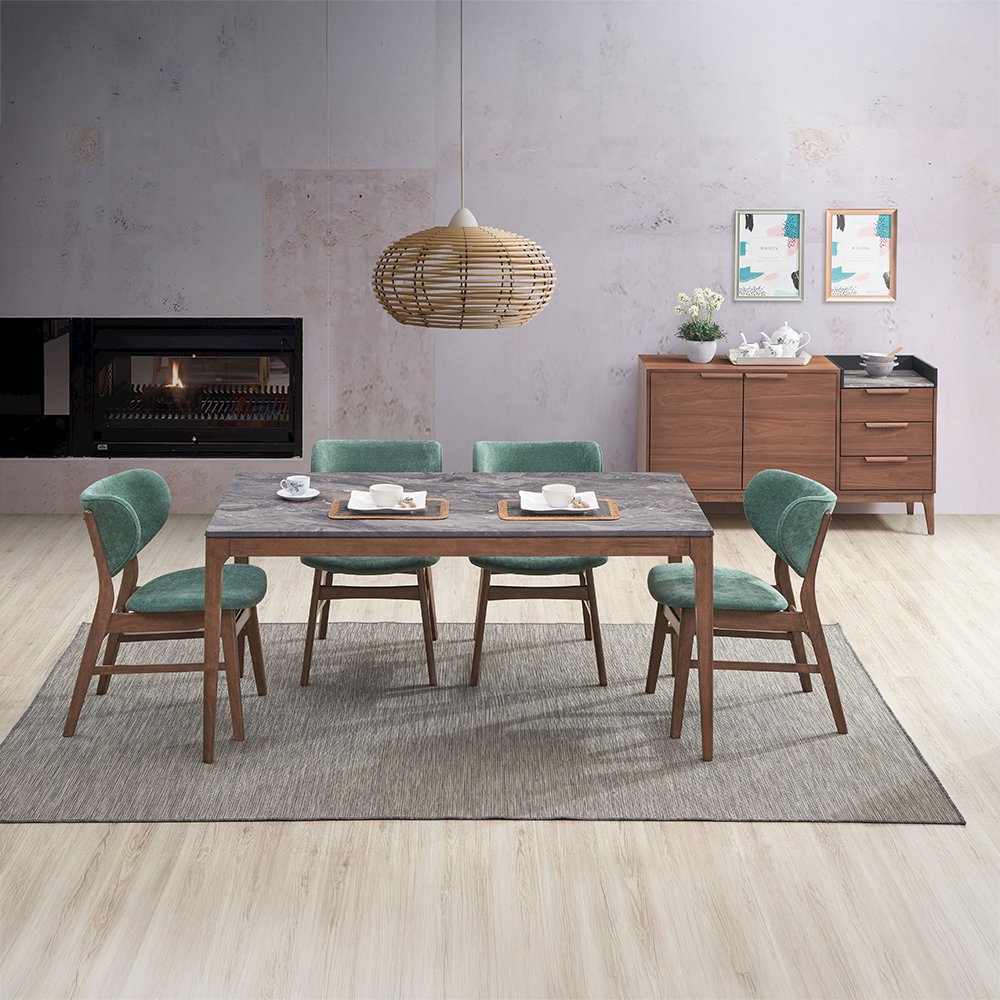 Bevis Dining Table, Engineered Stone & Walnut