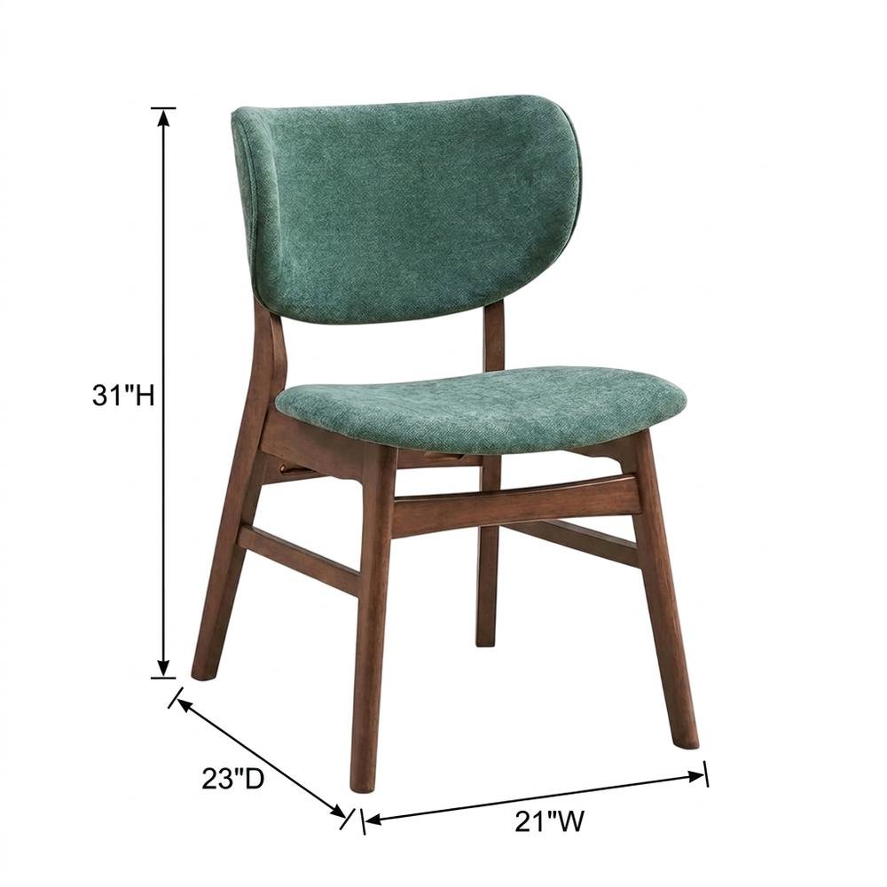 Fabric Dining Side Chairs, Scandinavian, Green Fabric & Walnut, Set of 2