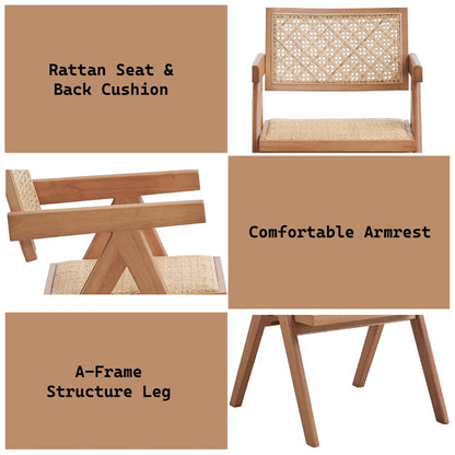 Velentina Arm Chair (Set-2), Rattan & Natural