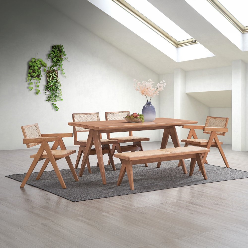Velentina Arm Chair (Set-2), Rattan & Natural