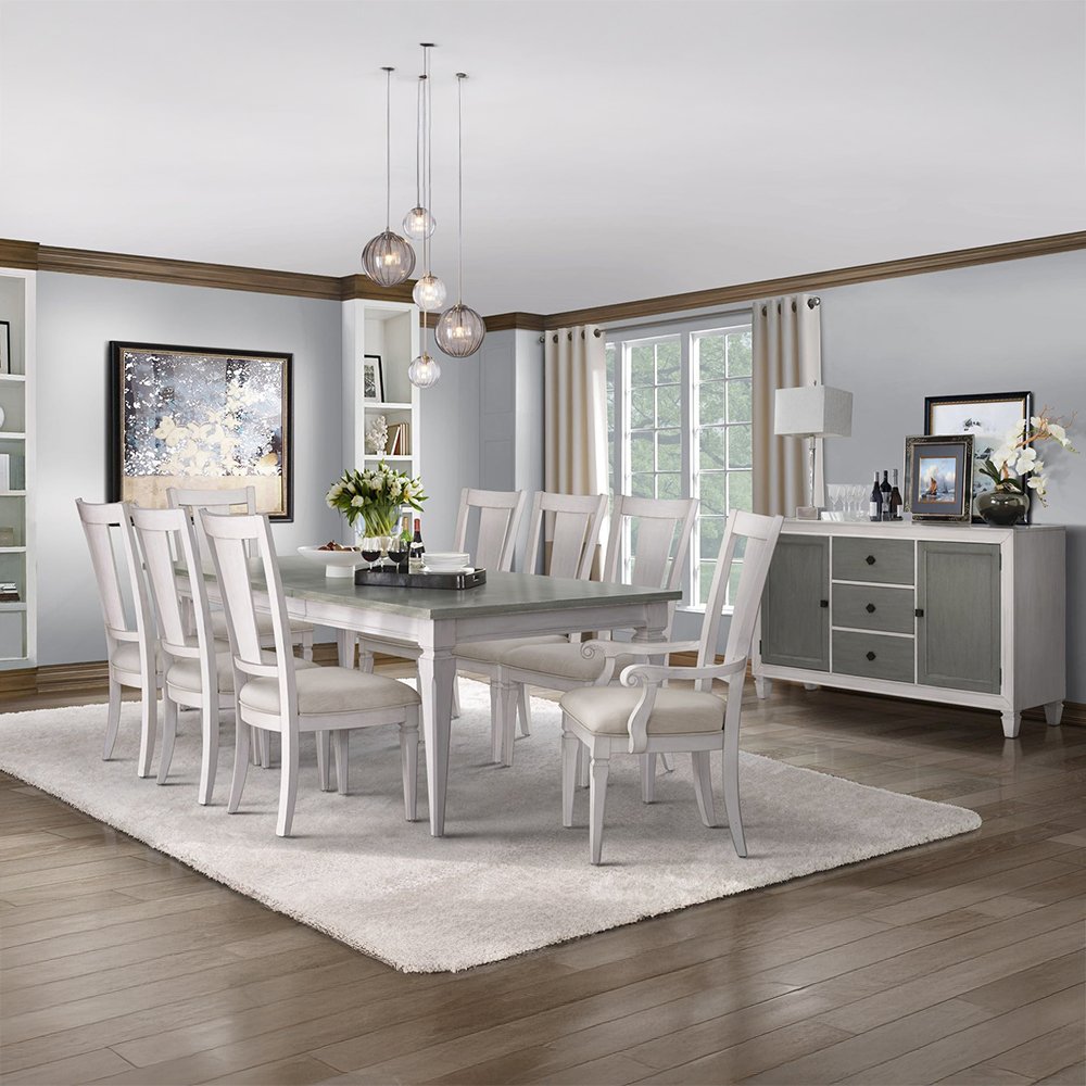 Katia Arm Chair (Set-2), Light Gray Linen & Weathered White