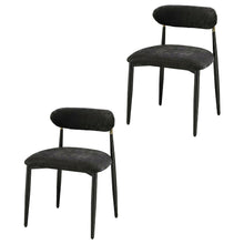 Chenille Dining Chairs, Set of 2, Black Chenille & Black