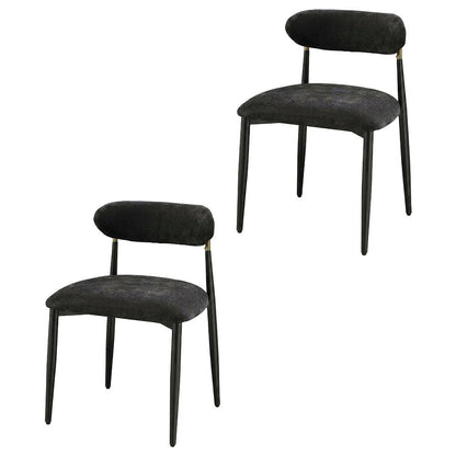 Chenille Dining Chairs, Set of 2, Black Chenille & Black