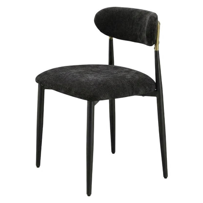 Chenille Dining Chairs, Set of 2, Black Chenille & Black