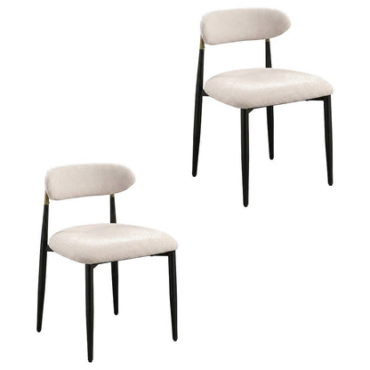 Chenille Dining Chairs with Wood and Metal Frame, Set of 2, Beige Linen & Black