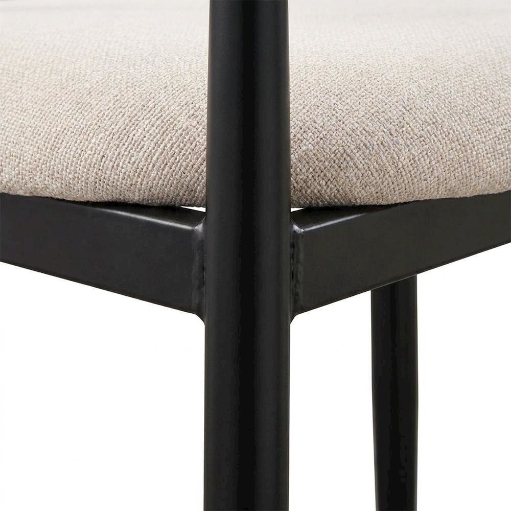 Chenille Dining Chairs with Wood and Metal Frame, Set of 2, Beige Linen & Black