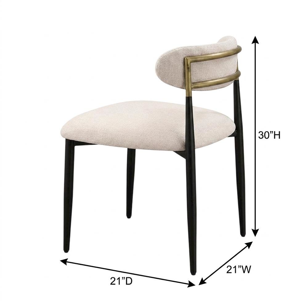 Chenille Dining Chairs with Wood and Metal Frame, Set of 2, Beige Linen & Black