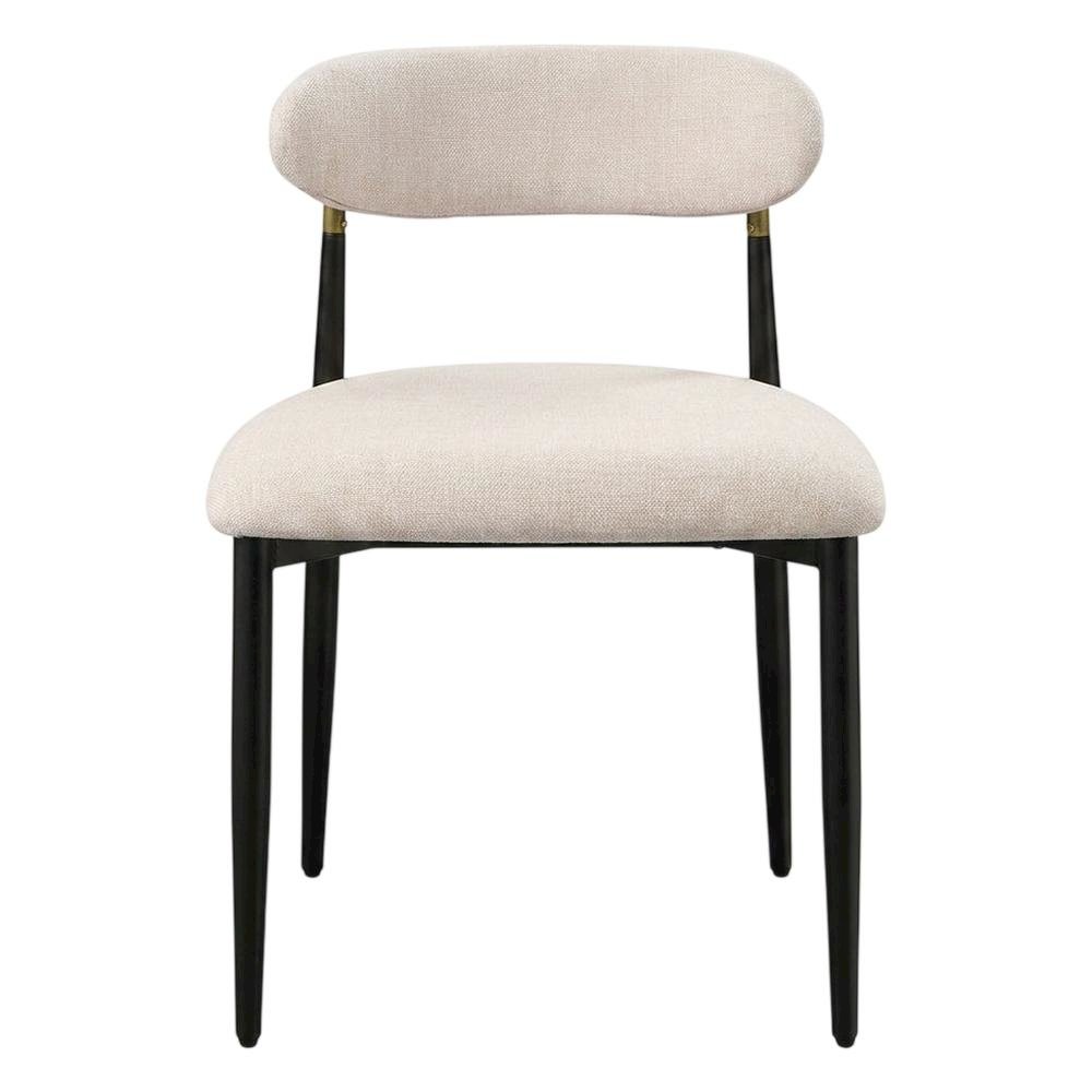 Chenille Dining Chairs with Wood and Metal Frame, Set of 2, Beige Linen & Black