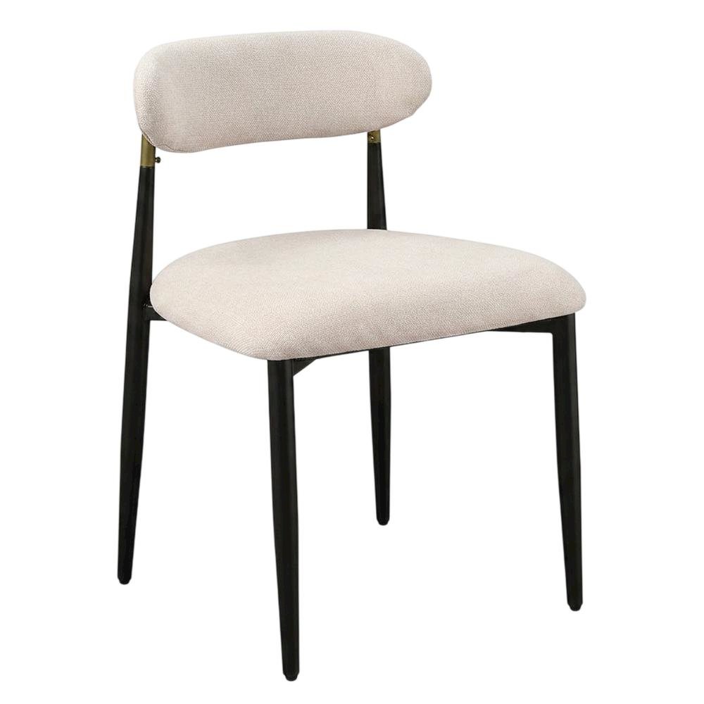 Chenille Dining Chairs with Wood and Metal Frame, Set of 2, Beige Linen & Black