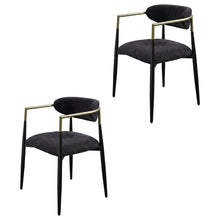 Chenille Accent Armchair with Wood and Metal Frame, Black Chenille & Black, Set of 2