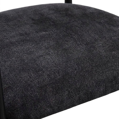 Chenille Accent Armchair with Wood and Metal Frame, Black Chenille & Black, Set of 2