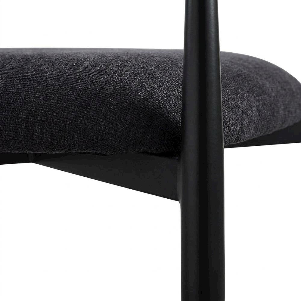 Chenille Accent Armchair with Wood and Metal Frame, Black Chenille & Black, Set of 2