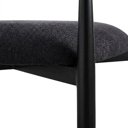 Chenille Accent Armchair with Wood and Metal Frame, Black Chenille & Black, Set of 2