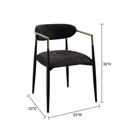 Chenille Accent Armchair with Wood and Metal Frame, Black Chenille & Black, Set of 2