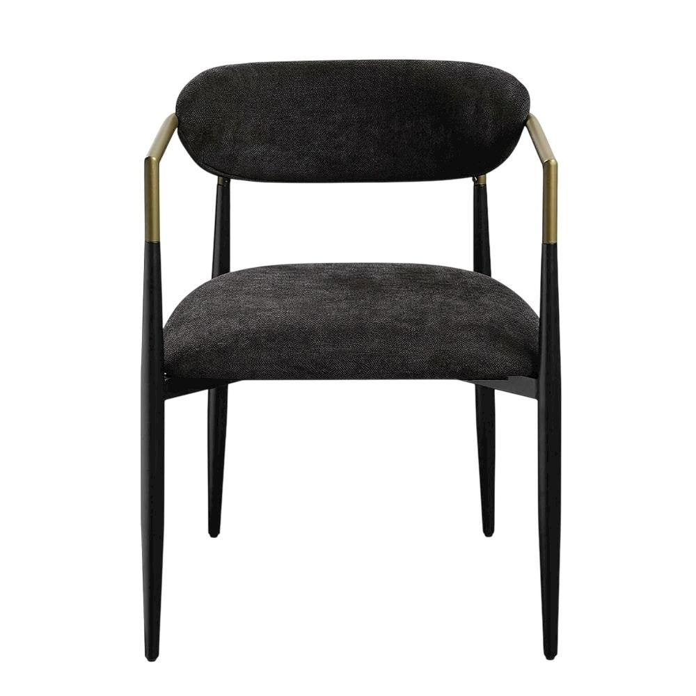 Chenille Accent Armchair with Wood and Metal Frame, Black Chenille & Black, Set of 2