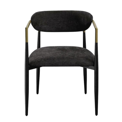 Chenille Accent Armchair with Wood and Metal Frame, Black Chenille & Black, Set of 2