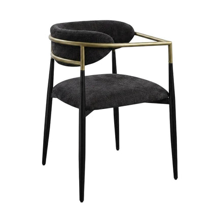 Chenille Accent Armchair with Wood and Metal Frame, Black Chenille & Black, Set of 2