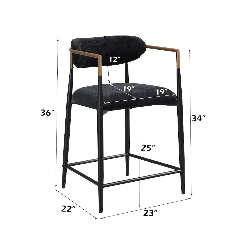 Jaramillo Counter Height Chair (Set-2), Black Chenille & Black