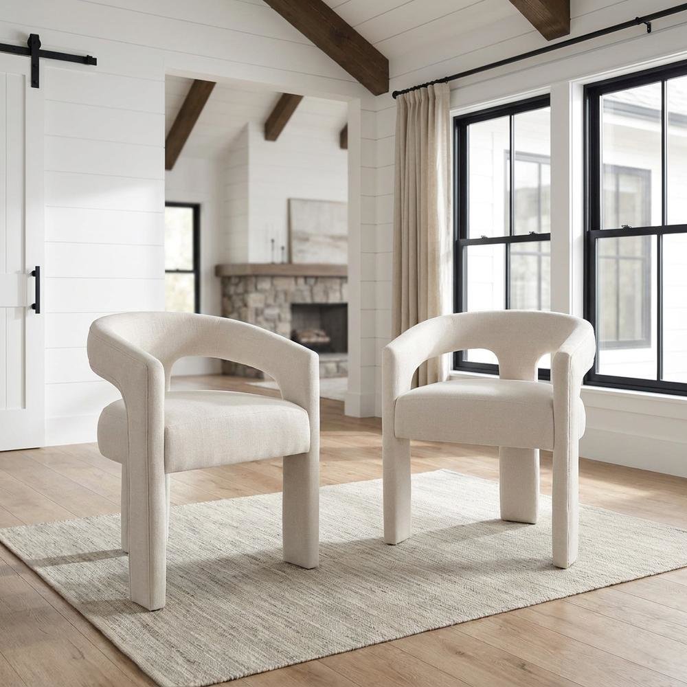 Linen-Upholstered Accent Chair for Living Room with Solid Wood Legs, Beige Linen, Set of 2