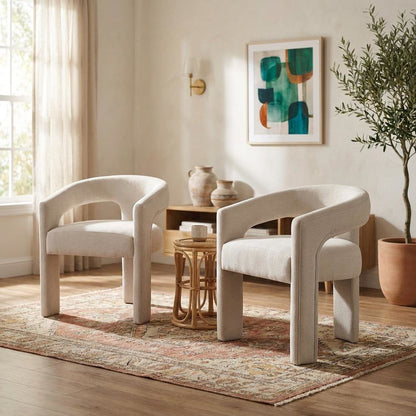 Linen-Upholstered Accent Chair for Living Room with Solid Wood Legs, Beige Linen, Set of 2