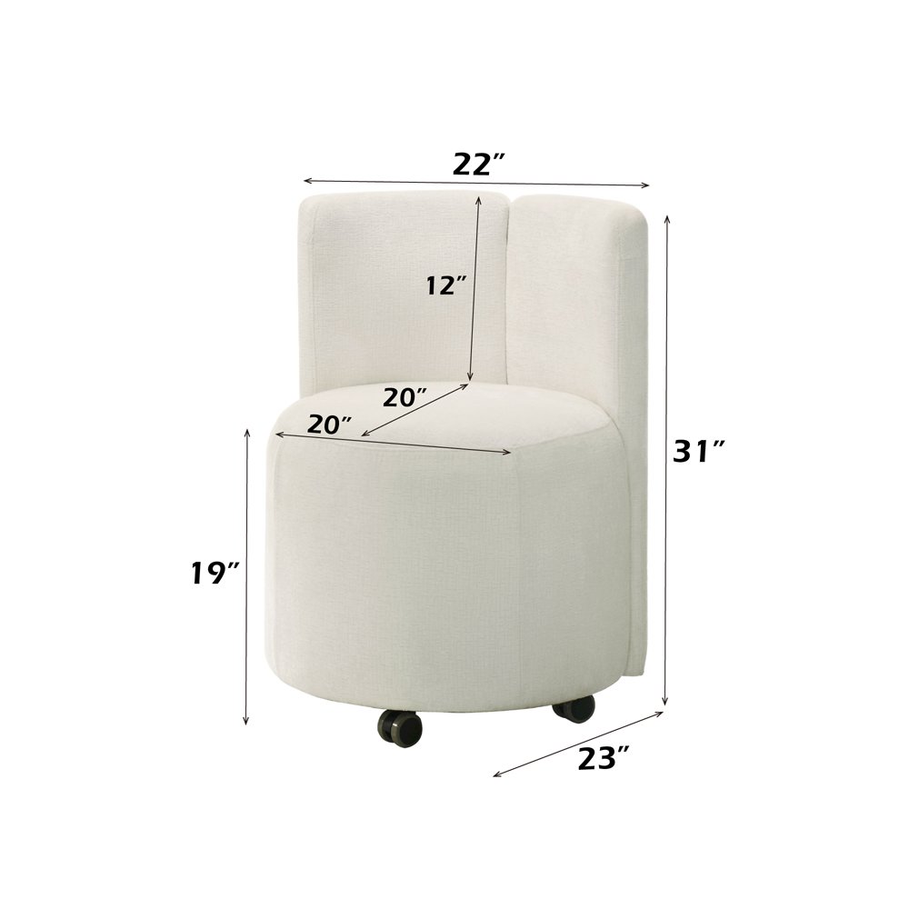 Blayde Side Chair w/Swivel Casters (Set-2), White Chenille