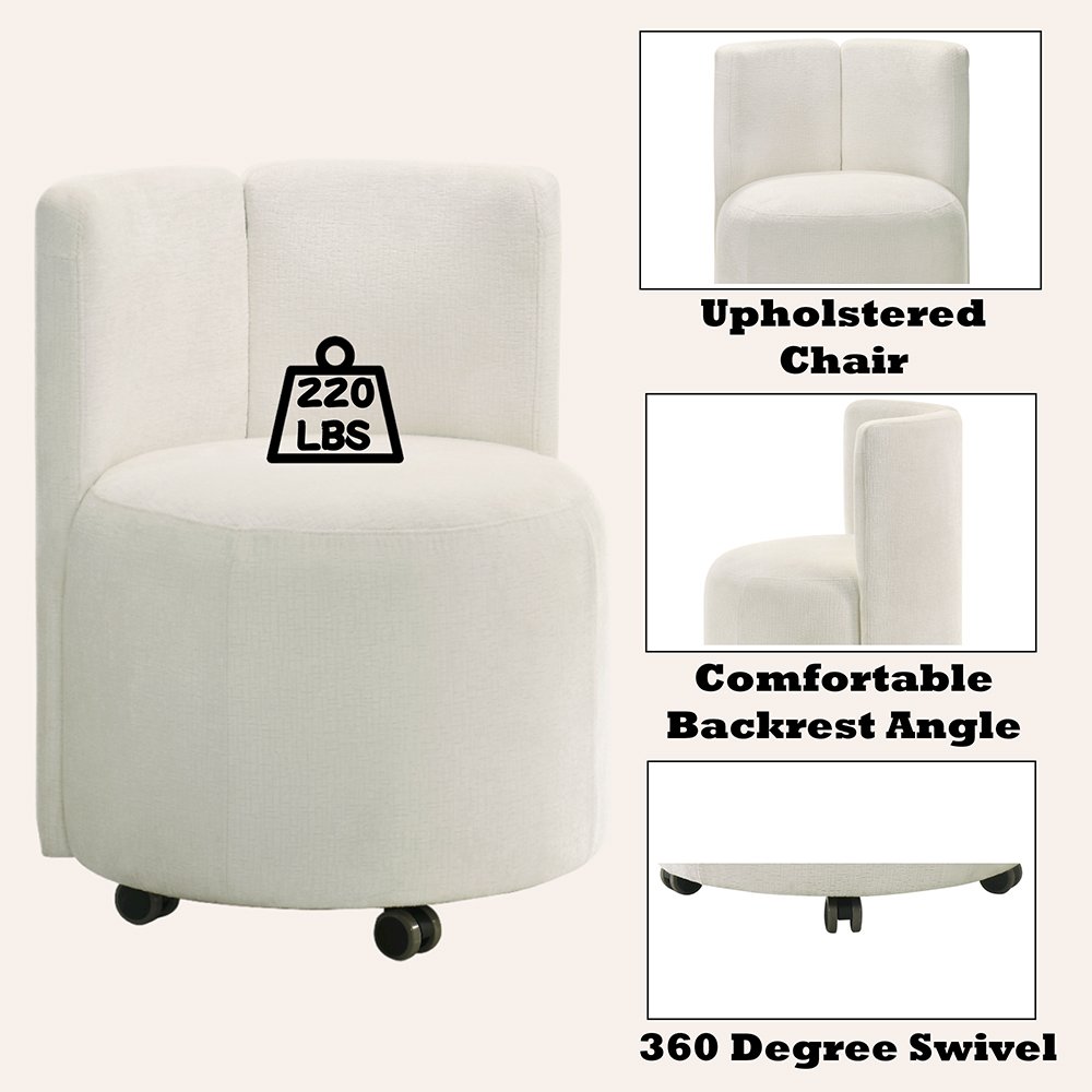 Blayde Side Chair w/Swivel Casters (Set-2), White Chenille