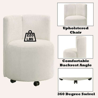 Blayde Side Chair w/Swivel Casters (Set-2), White Chenille
