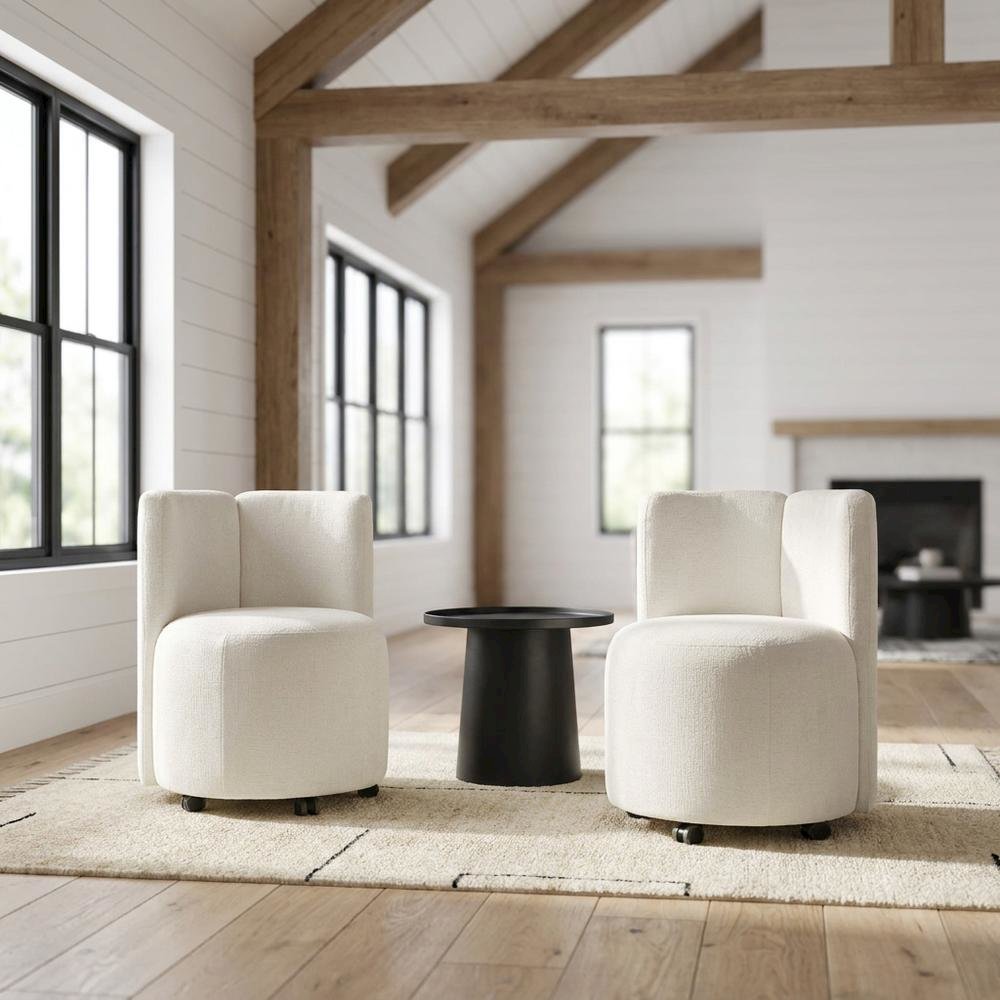 Chenille Upholstered Swivel Accent Chair, White Chenille, Set of 2