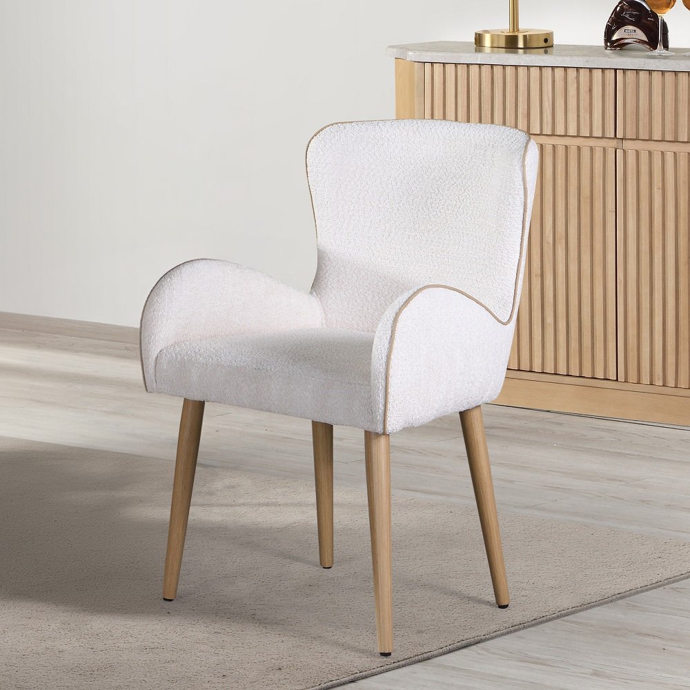 Qwin Arm Chair (Set-2), Beige Boucle & Oak