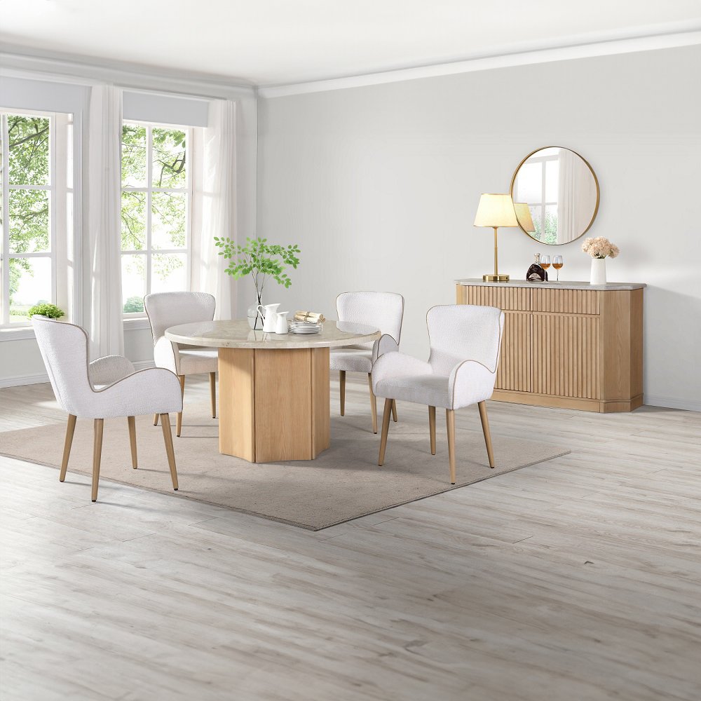 Qwin Arm Chair (Set-2), Beige Boucle & Oak