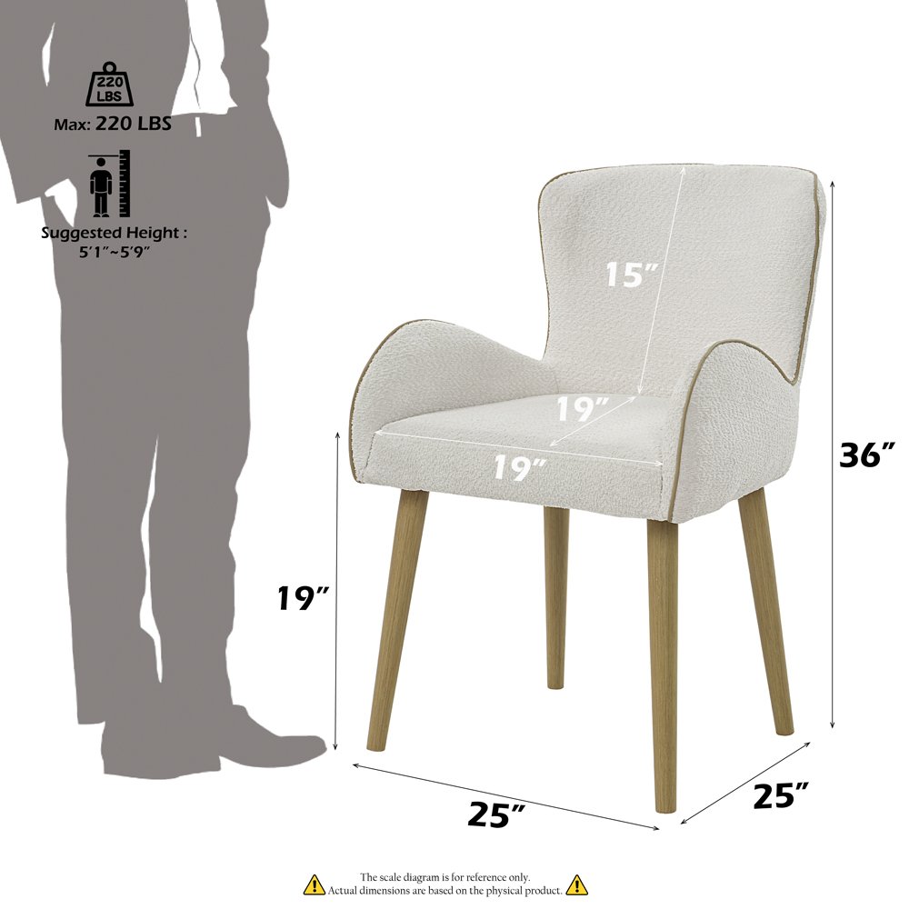 Qwin Arm Chair (Set-2), Beige Boucle & Oak
