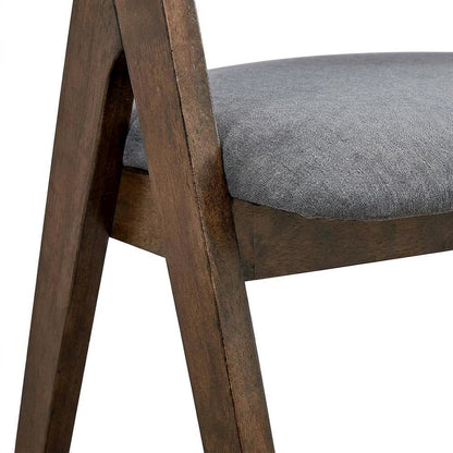 Fabric-Upholstered Side Chair with Walnut Wood Legs, Gray Fabric, Set of 2
