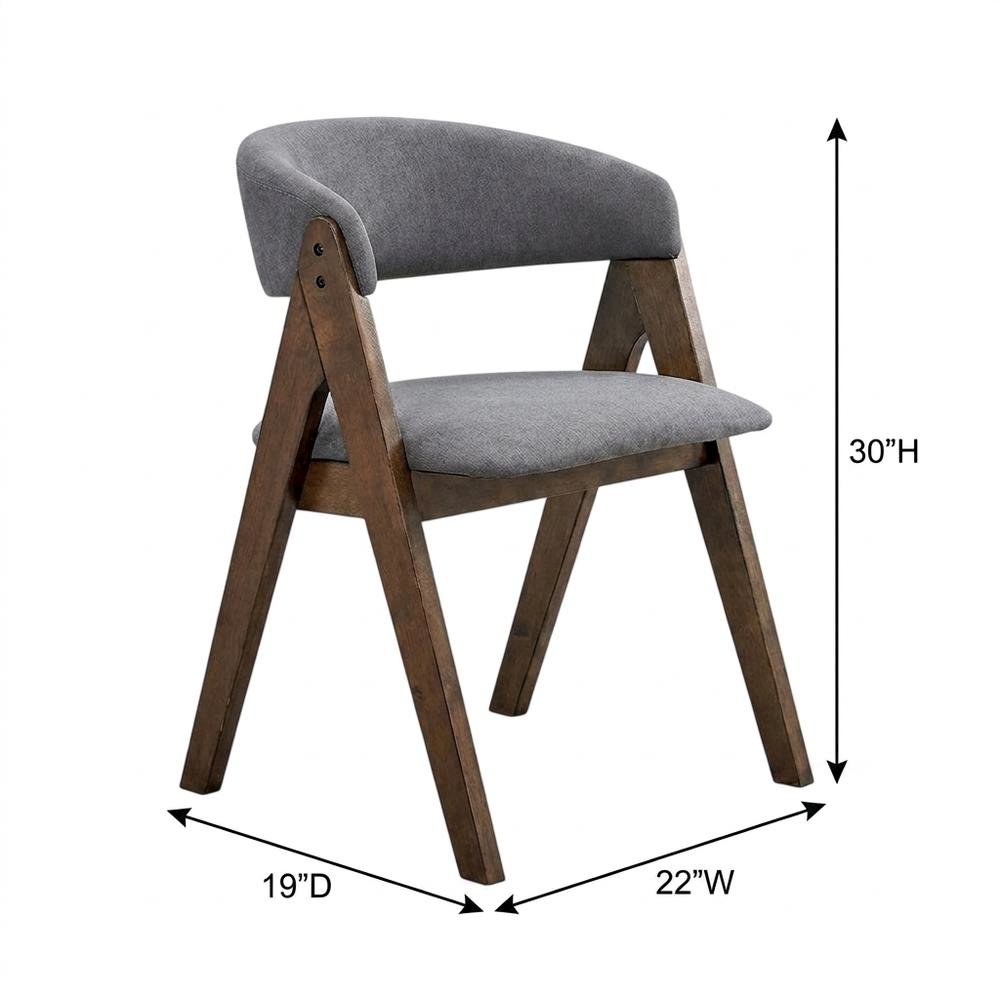 Fabric-Upholstered Side Chair with Walnut Wood Legs, Gray Fabric, Set of 2