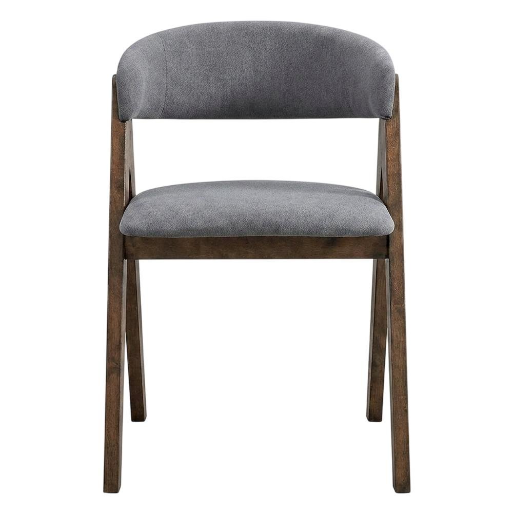 Fabric-Upholstered Side Chair with Walnut Wood Legs, Gray Fabric, Set of 2