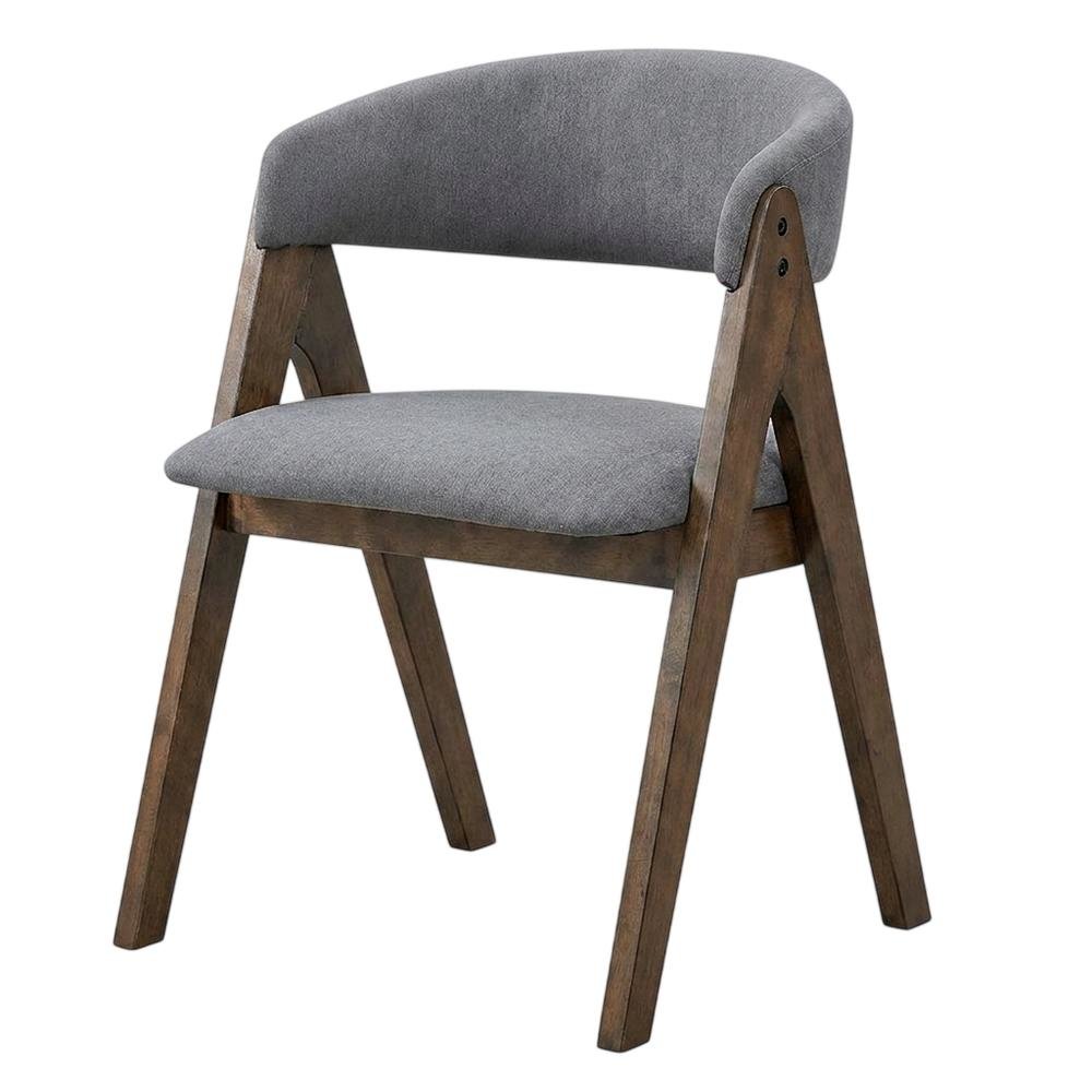 Fabric-Upholstered Side Chair with Walnut Wood Legs, Gray Fabric, Set of 2