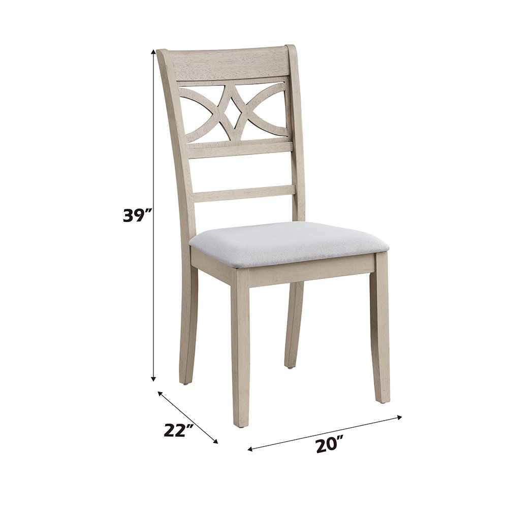 Ferris Side Chair (Set-2), Beige Linen & Antique Bone White
