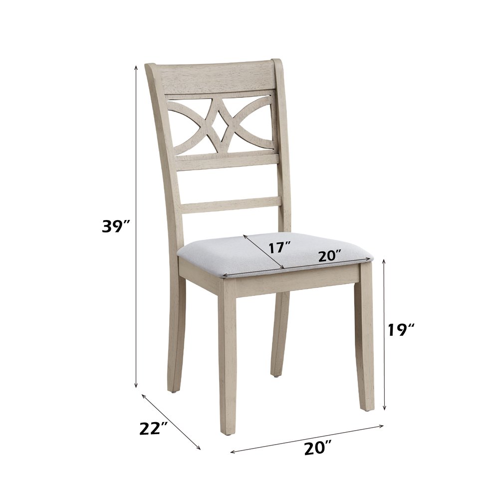 Ferris Side Chair (Set-2), Beige Linen & Antique Bone White
