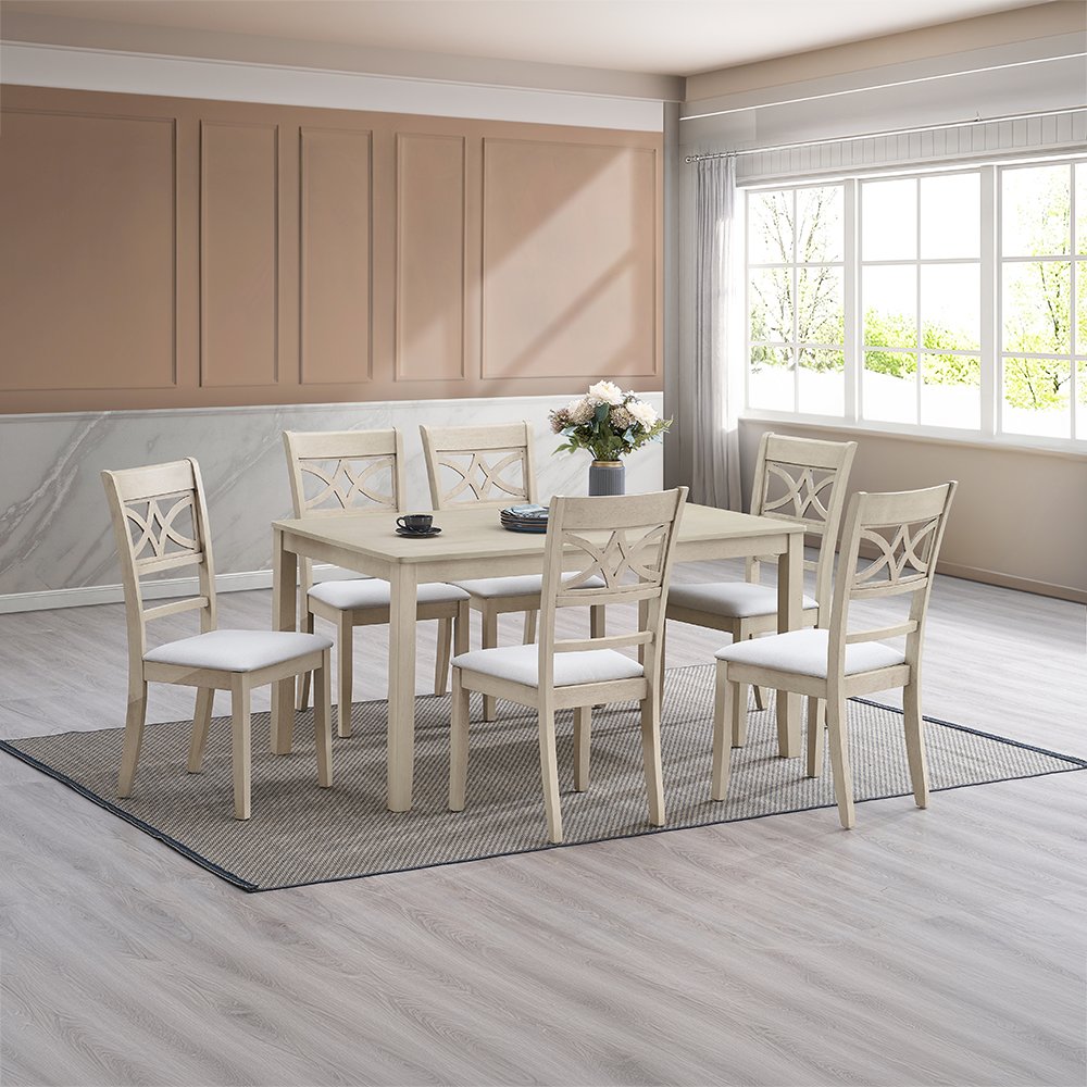 Ferris Side Chair (Set-2), Beige Linen & Antique Bone White