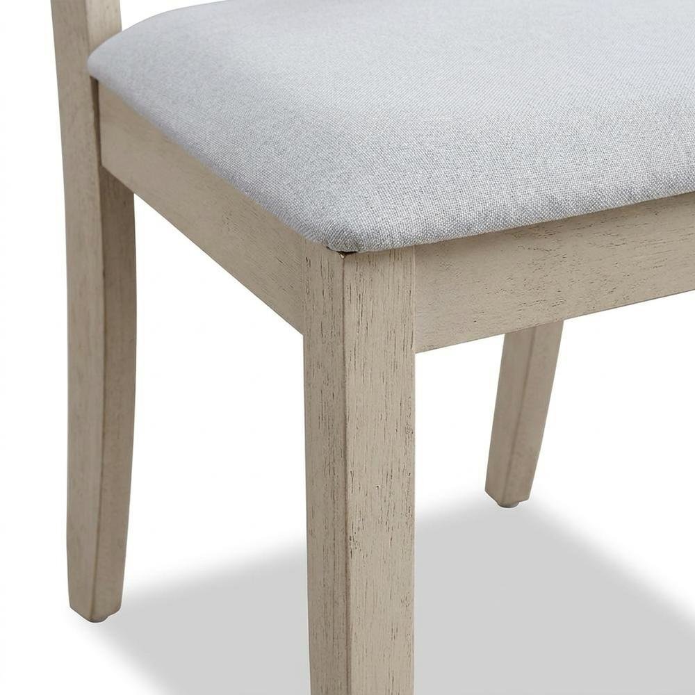 Linen Dining Side Chairs with Wood Frame, Beige Linen & Antique Bone White, Set of 2