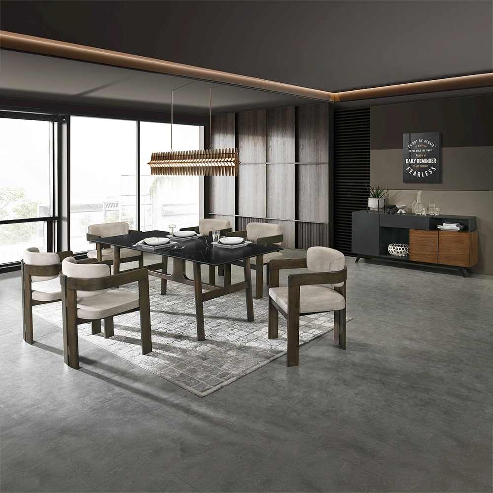 Destin Dining Table, Ceramic Top & Walnut