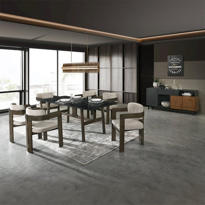 Destin Dining Table, Ceramic Top & Walnut