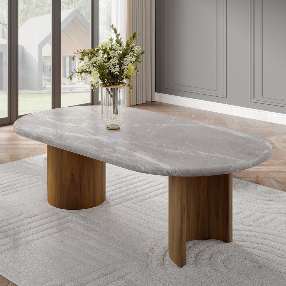 Darcy Dining Table, Natural Marble Top & Dark Walnut