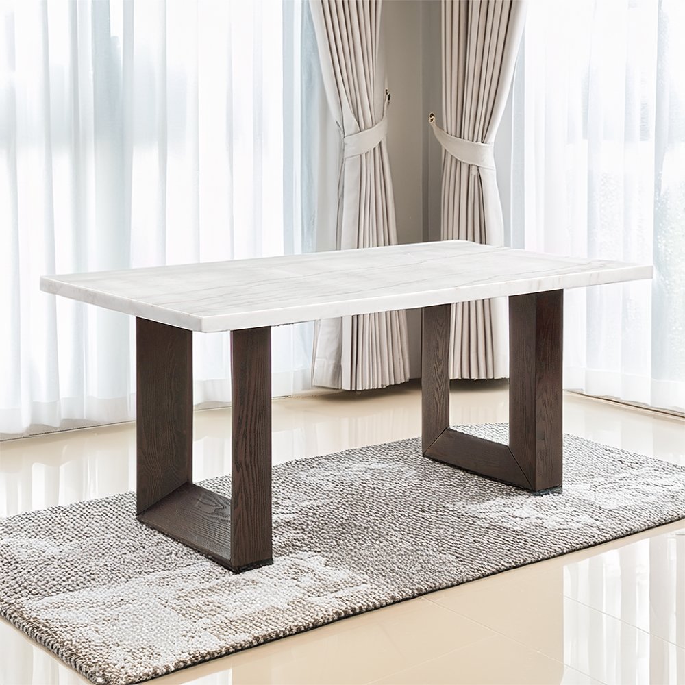 Edwyn Dining Table w/Natrual Marble Top, White Natural Marble Top & Espresso