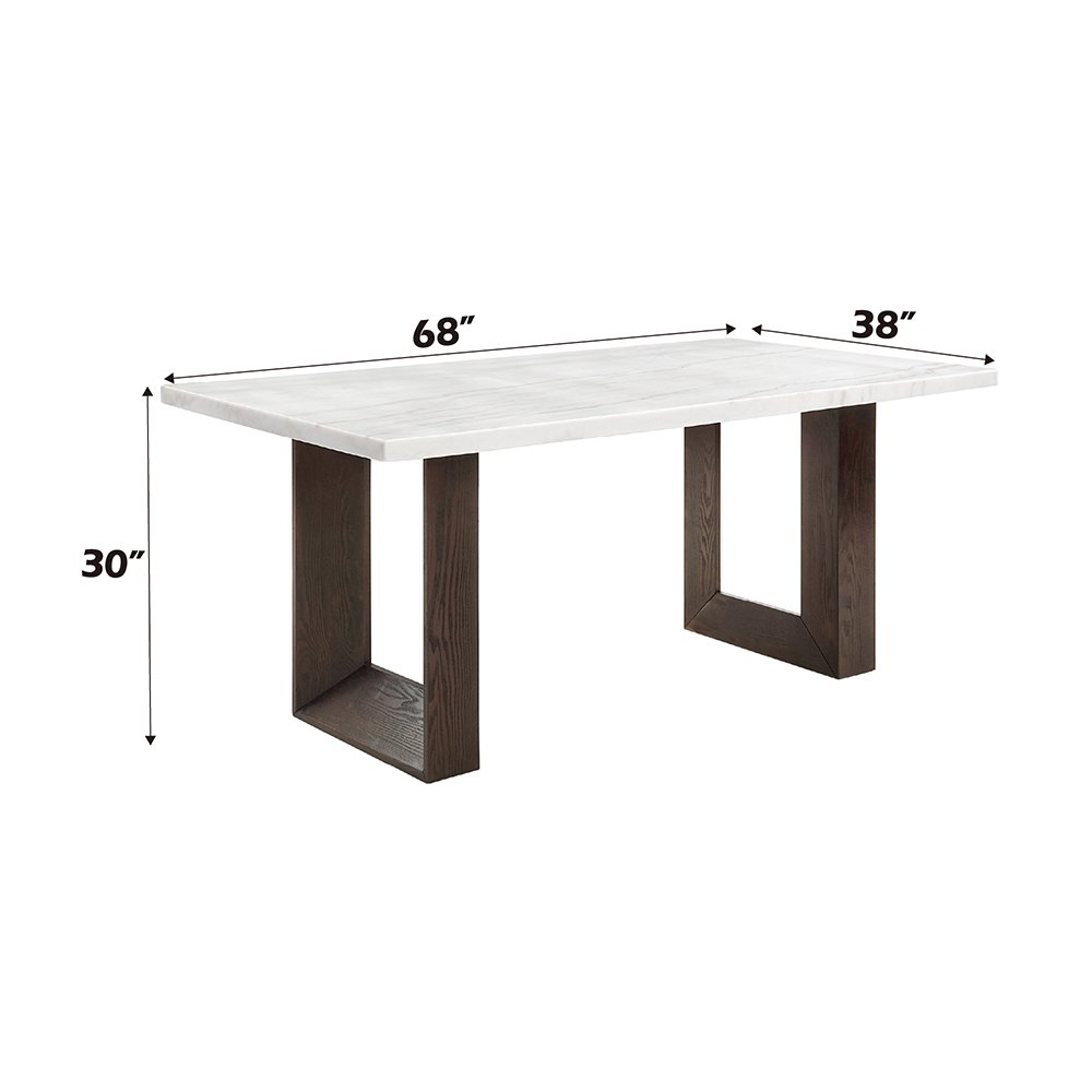 Edwyn Dining Table w/Natrual Marble Top, White Natural Marble Top & Espresso